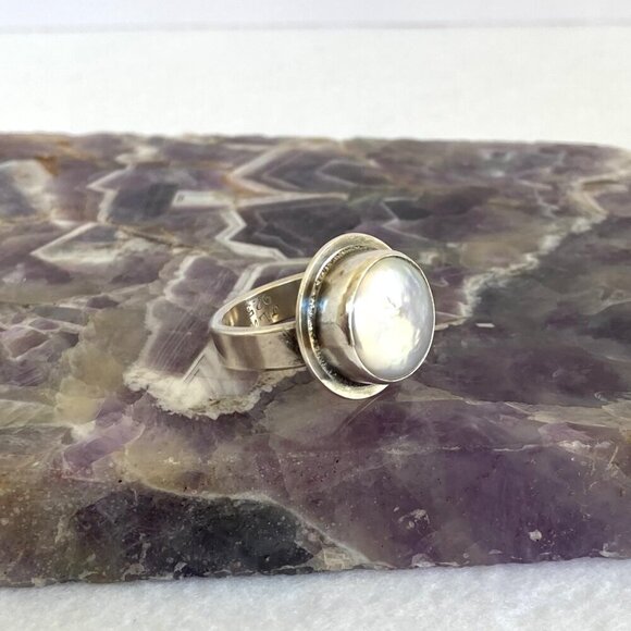 Sterling Silver 925 JLW Art Studio Jennifer Wagner Freshwater Pearl Ring Sz 7 - Picture 12 of 16